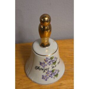 Forget Me Not Porcelain Bell Violets Floral  Gold Toned Handle 4"  X 2 1/2"